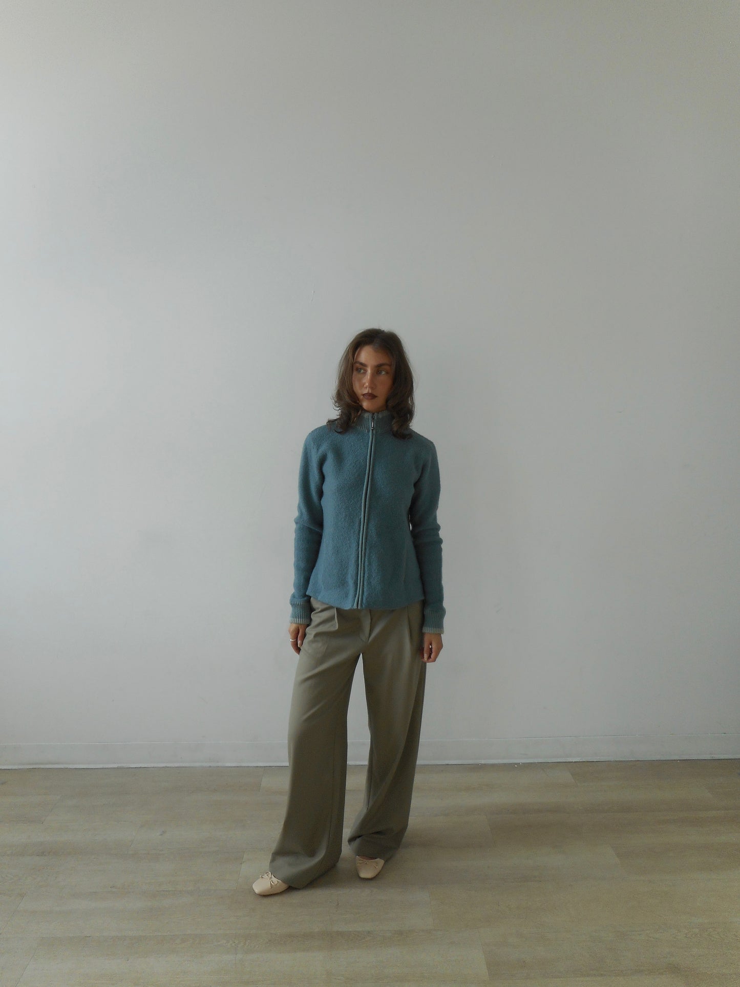 Blue wool zip-up sweater