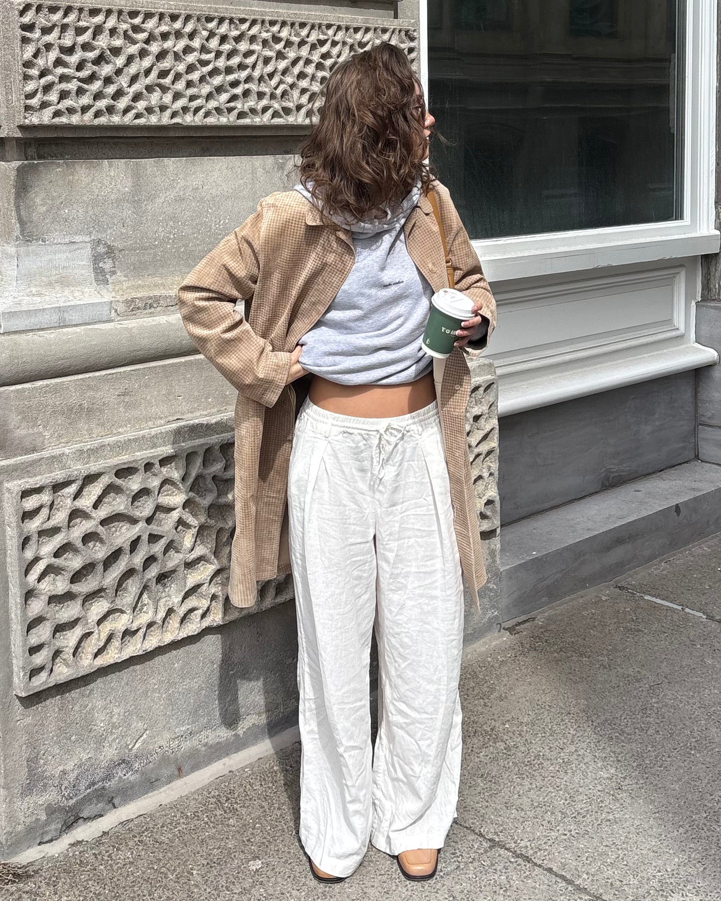 Houndstooth suede trench coat