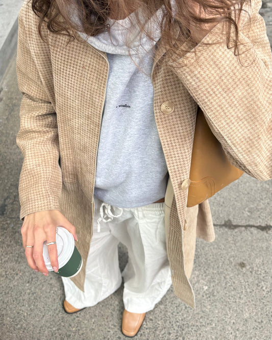 Houndstooth suede trench coat