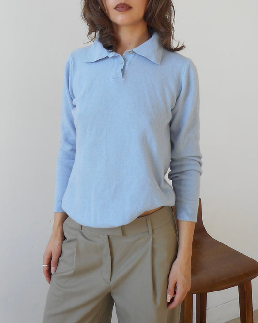 Baby blue lambswool polo
