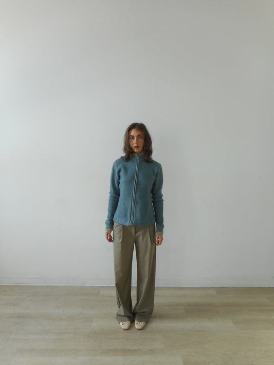 Blue wool zip-up sweater