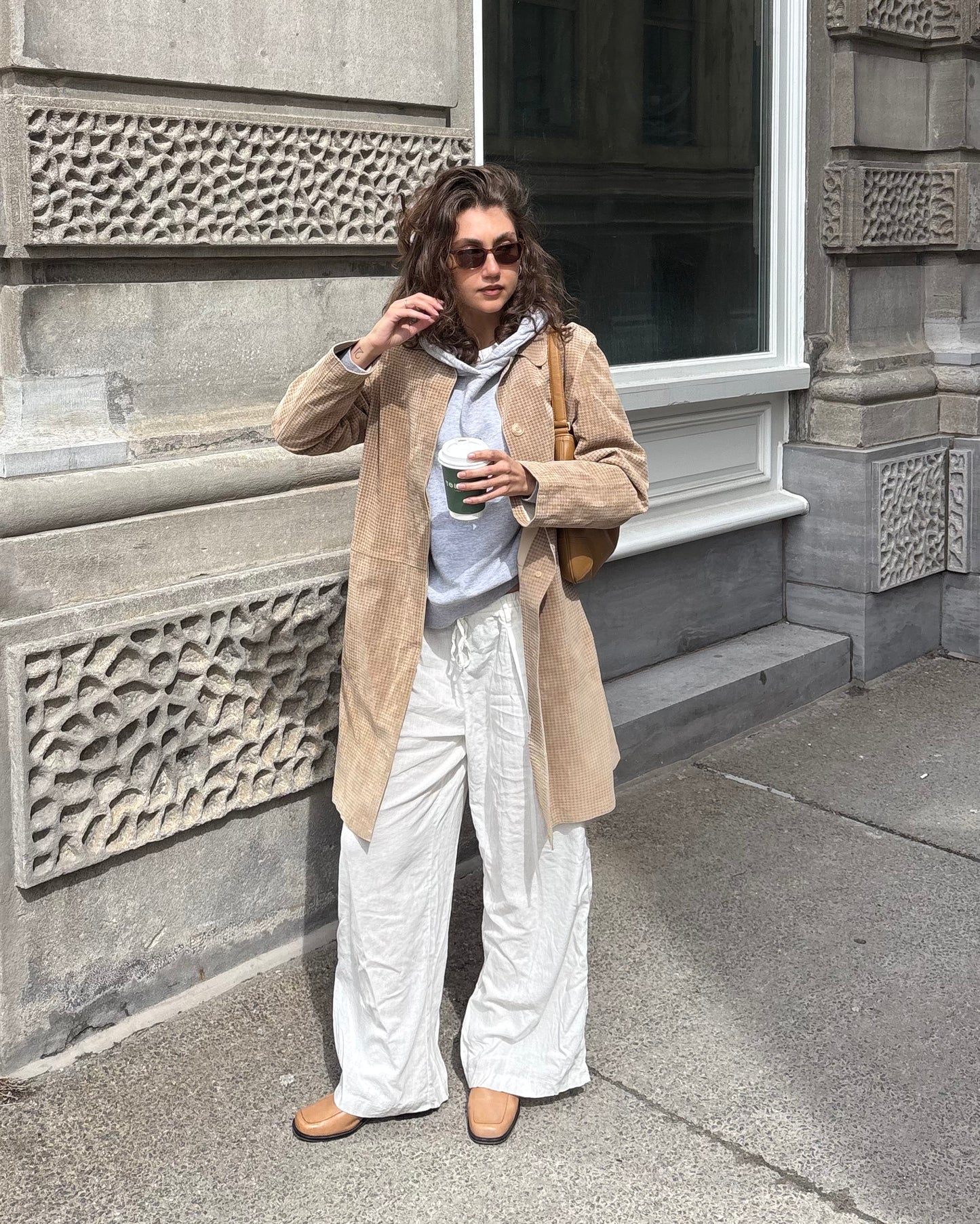 Houndstooth suede trench coat