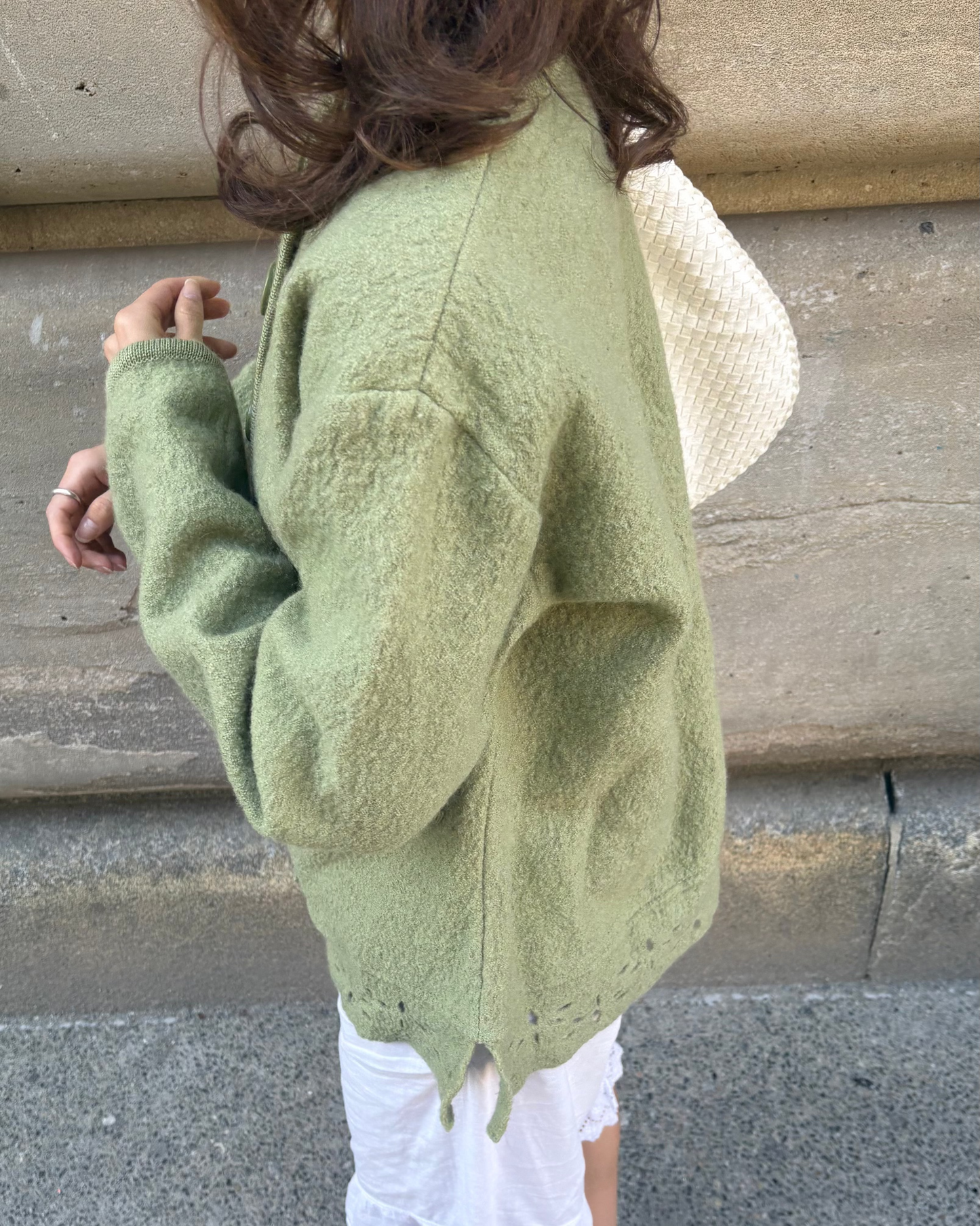 Green wool cardigan