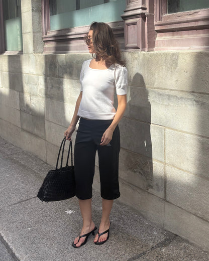 White wool puff sleeve T-shirt