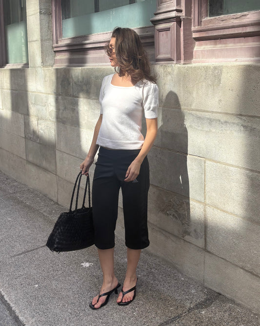 White wool puff sleeve T-shirt