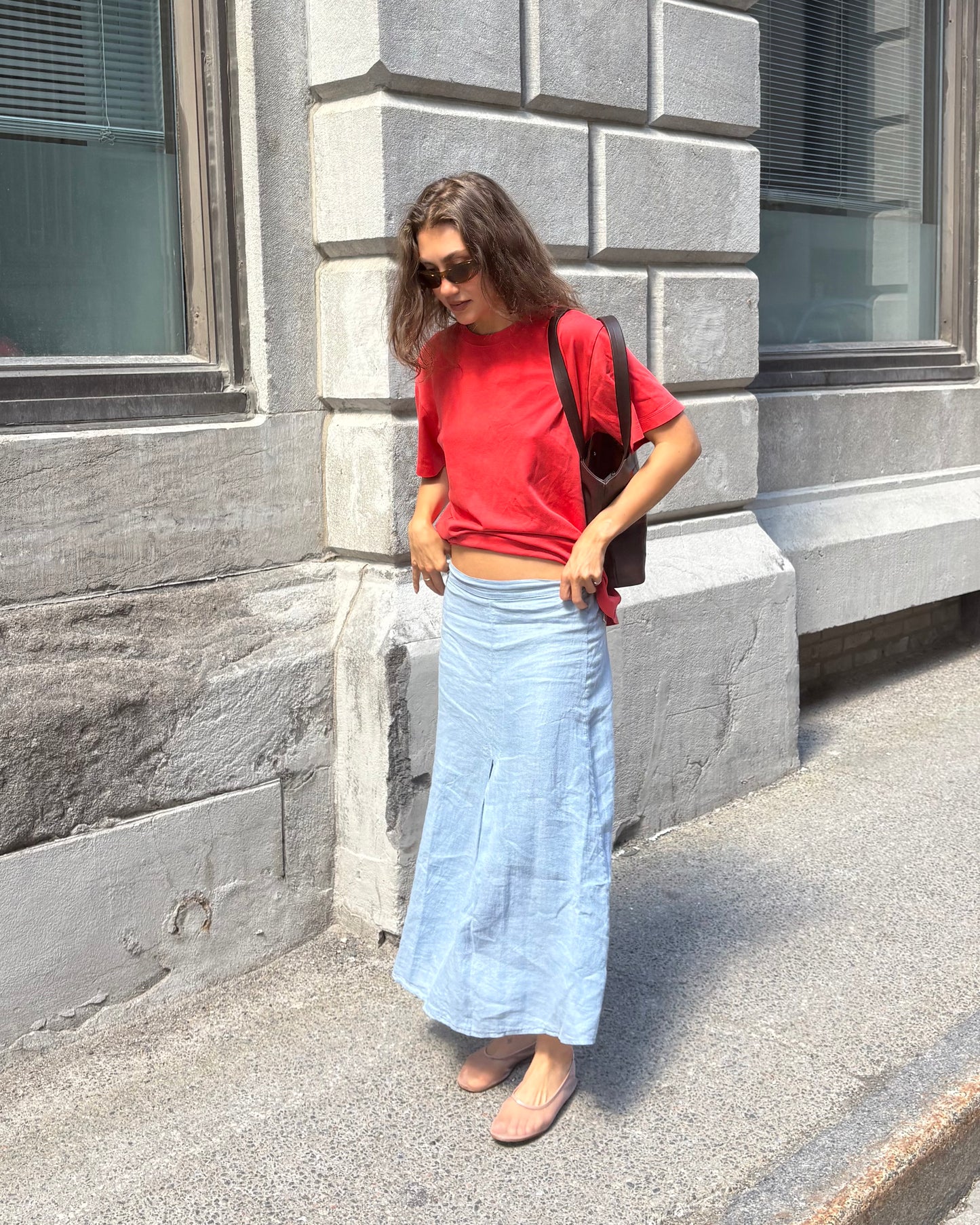 Blue linen skirt